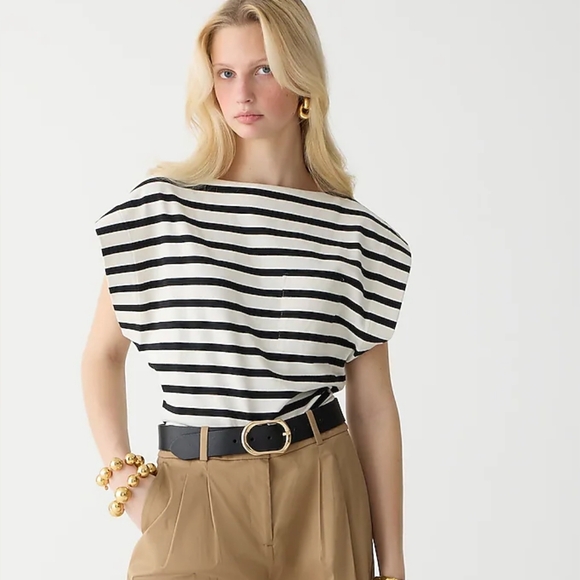 J.Crew Boatneck Muscle T-Shirt in Stripe Mariner 100% Cotton Small - Picture 1 of 8